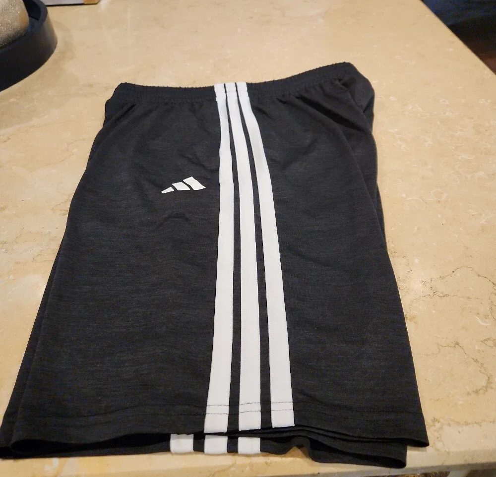 adidas Men's Black Athletic Shorts with White Three-Stripes